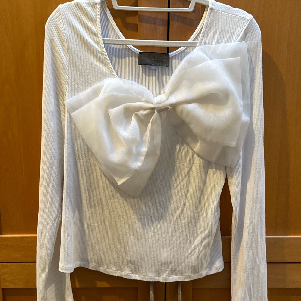 Sunday in Brooklyn White Bow Detail Blouse Top Size XL Elegant